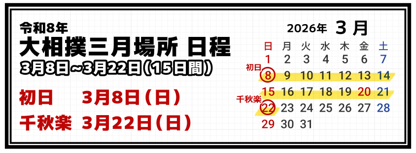 令和8年大相撲三月場所日程はこちら
